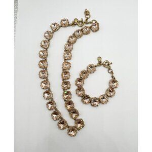 Vintage J. Crew Square Faceted Crystal Necklace & Bracelet Set in Peach Blush